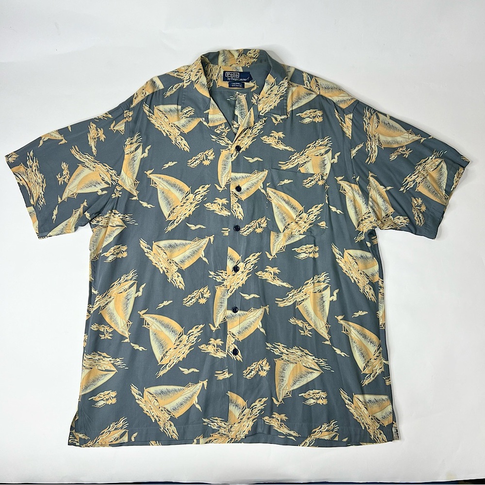 Polo by Ralph Lauren Sz Large Sailboat Button Up Shirt Boating Vintage Beachwear